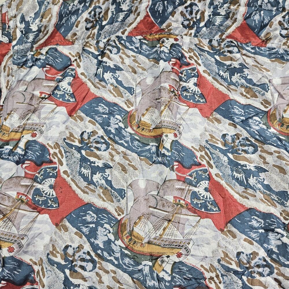 Vintage Pure Silk Shirt Mens Large Nautical Boating Ship Captian Blue Cruise AOP - Picture 7 of 11